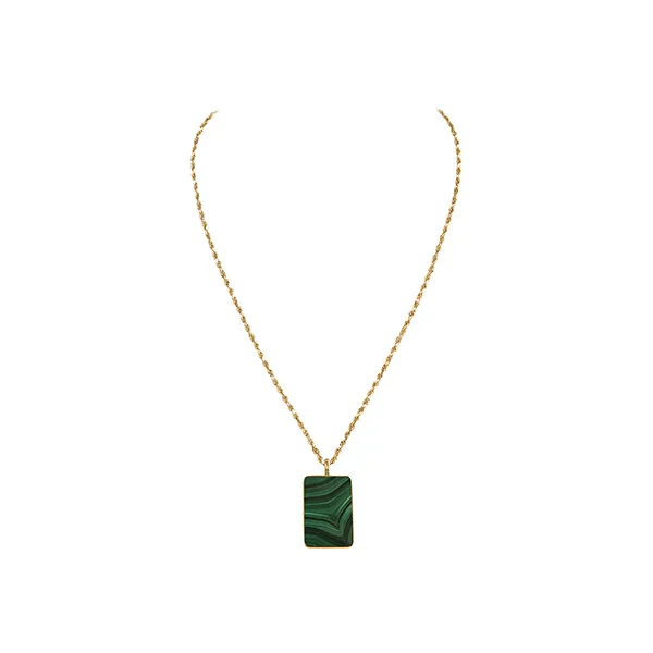Pendentif rectangulaire en malachite sur chaîne en or